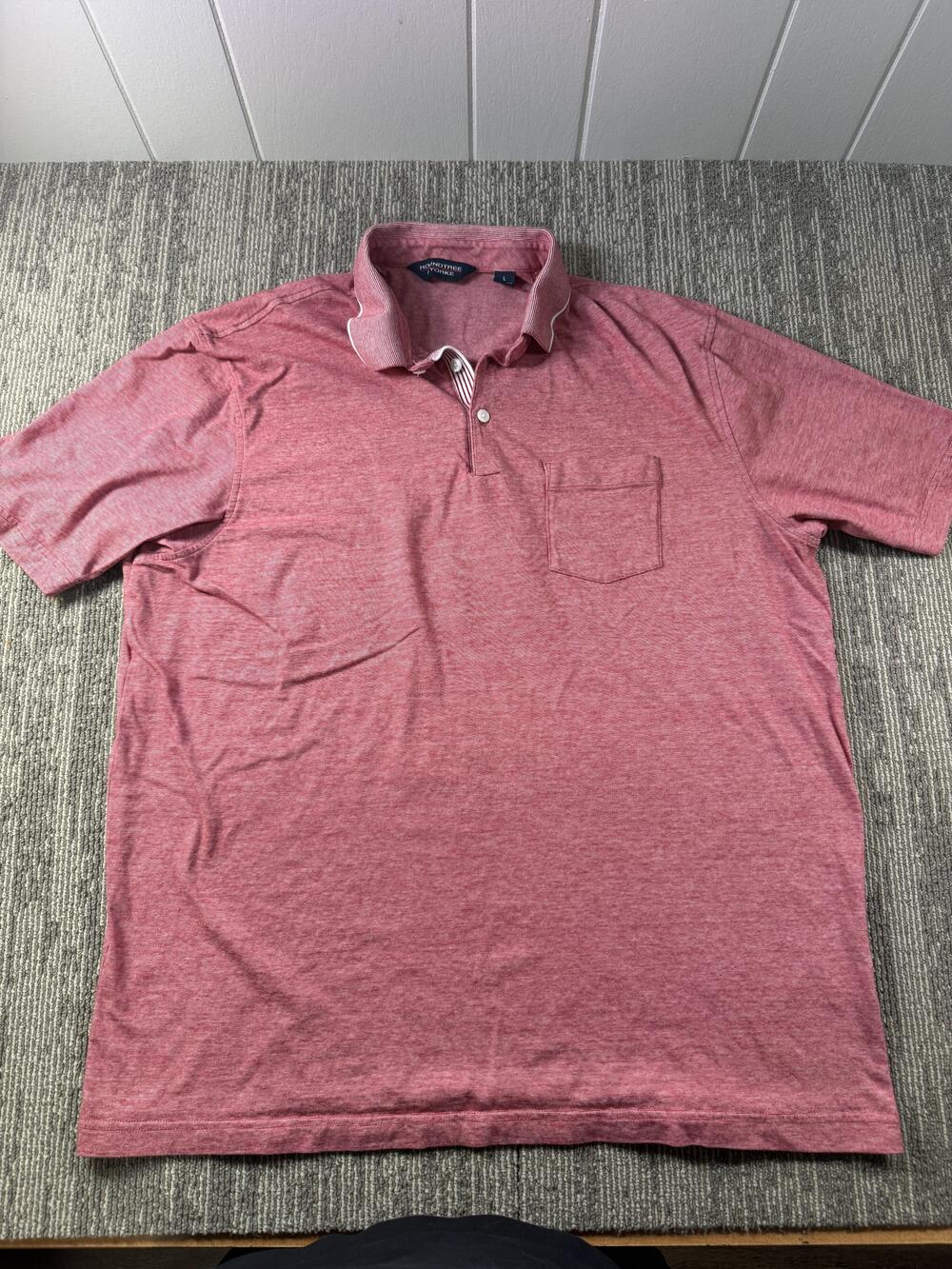Roundtree & Yorke Polo Shirt Mens Large Red Stripe Cotton Pocket Casual Knit